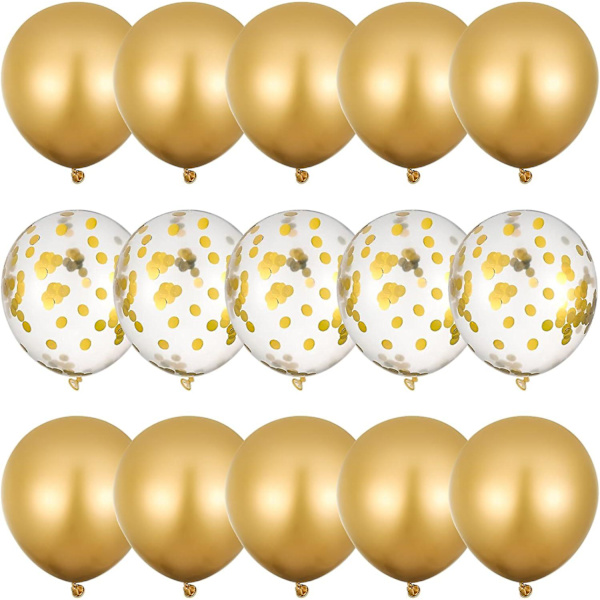 15 Guld Metallic Konfetti Balloner Til Festligheder