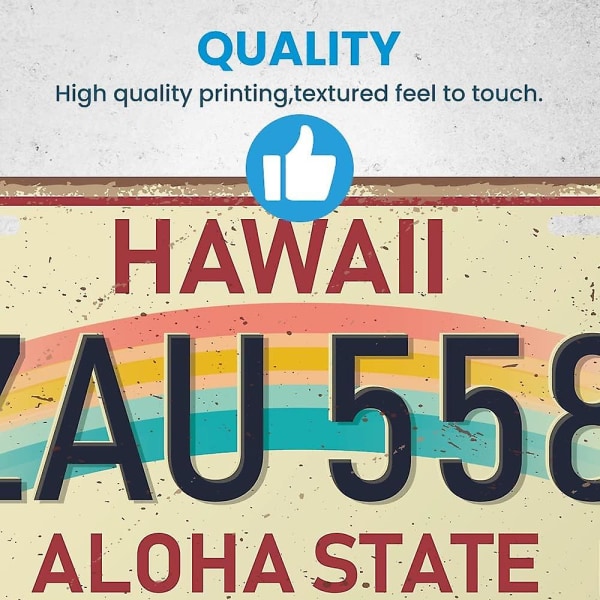 Hawaii Rekisterikilpi - Vintage Metal Plaque Peltikyltti seinäkoristeluun (5,9 x 11,8 tuumaa)