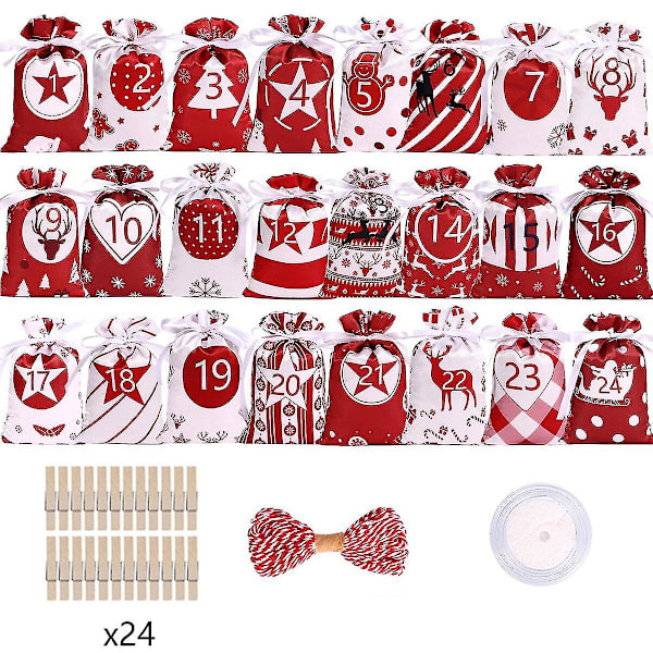 Julekalender poser gave DIY sett papir klistremerker dekor Calendario De Adviento 24 dager DB Red