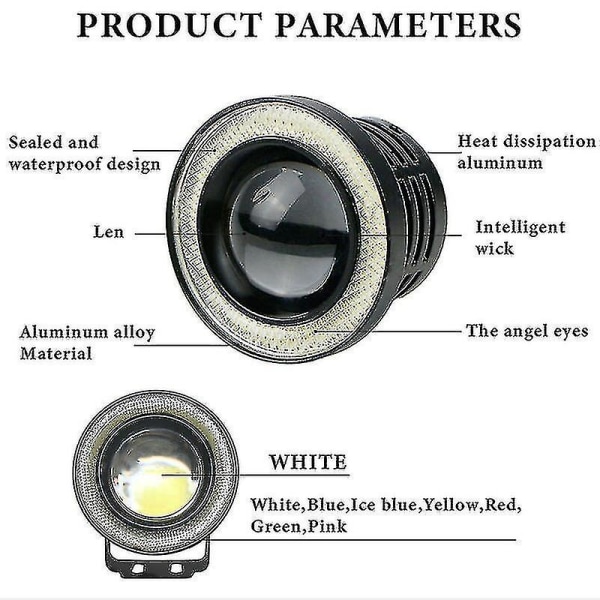 2 st bildimstrålkastare ängelögon halo ring runda LED-strålkastare universal körlampa [DB] Green 2.5 inch