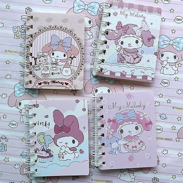 4 st/set Kawaii Mini Anteckningsblock Sanrio Kuromi My Melody Cinnamoroll Cartoon Bärbar Kreativ Fickfjäder Dagbok Present till Flickor [DB] 4pcs-set 1