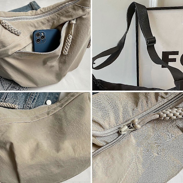 Nylon Halvmåne Väska för Kvinnor, Dumpling Väska Crossbody Väska med Justerbar Axelrem Bröstväska Axelväska för Dagligt Bruk [DB] Beige