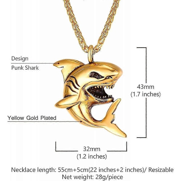 Hai/fisk/delfin Anheng Dyresmykker Menn Gutter Halskjede Med Rustfritt Stål FZY [DB] 02 Shark Gold