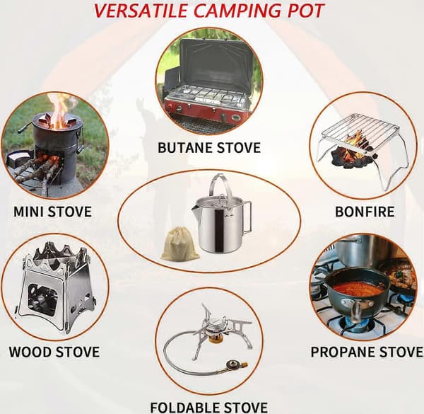 Campingvattenkokare, bärbar 1,2L kaffepanna, silver[DB]