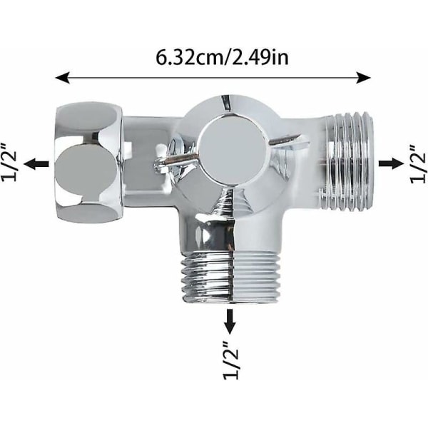 3-vejs ventil af massiv messing, 3-vejs omskifterventil, 3-vejs omskifterventil til bruser, G1/2" T-adapterventil, til bruser, håndbruser og omledningsbruser