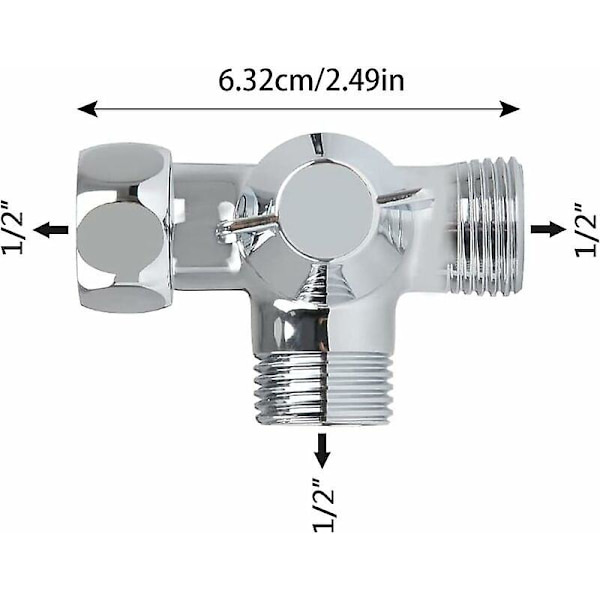 Massiv messing 3-vejs ventil, 3-vejs omskifterventil, 3-vejs brusebadsventil, G1/2\" T-adapterventil, til bruser, håndbruser og omskifterbruser