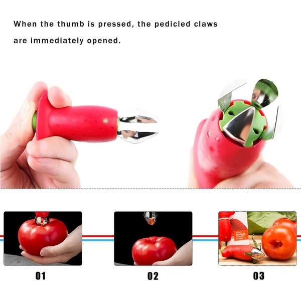 3 stk. fruktkjernefjerner, jordbærfjerner, jordbær- og tomatfjerner, rustfritt stål jordbær- og tomatfjerner for møre frukter og grønnsaker