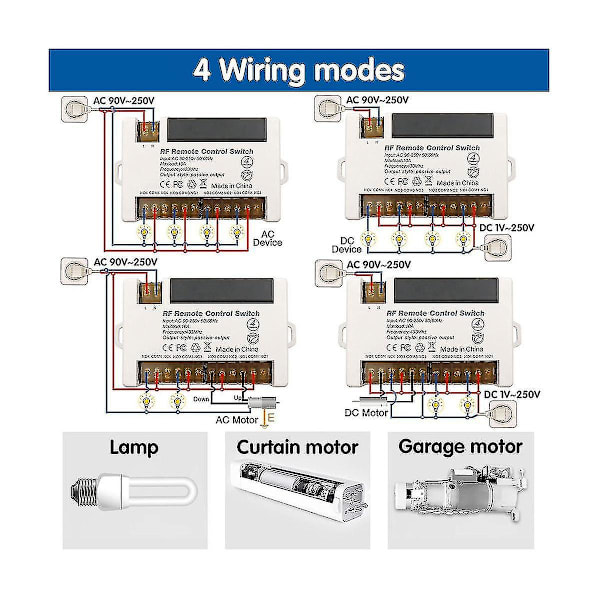 4-kanals trådløs relé fjernkontrollbryter 433,92 Mhz Rf Ac90-250v 10a relémottaker med 2 fjernkontroller [db] As shown