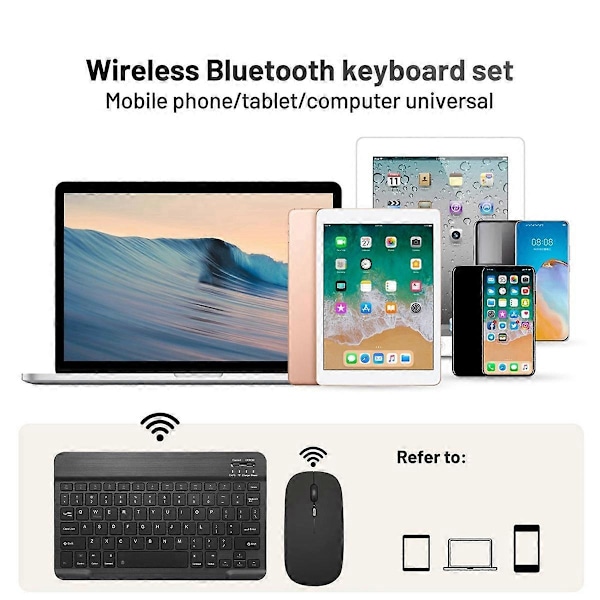 10 tuuman Bluetooth-näppäimistö Ladattava erittäin ohut langaton hiiri-näppäimistösetti Android-tabletille C [Db] Black