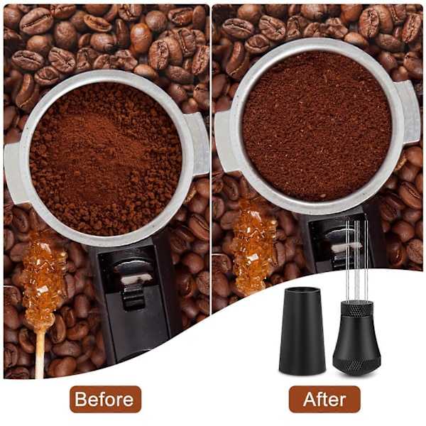 WDT Tool Espresso Kaffeestirrer, Aluminiumlegerings Kaffeestirrere Distributør med Stativ, Kaffefordeler med 7 Nåle, Sort [DB]