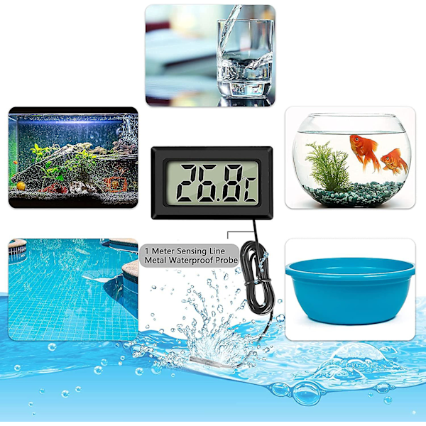 Mini Digital LCD Termometer Temperatur med Temperaturgivare Sensor Testare för Kylskåp Frysar Akvarium (4X Svart) {db}