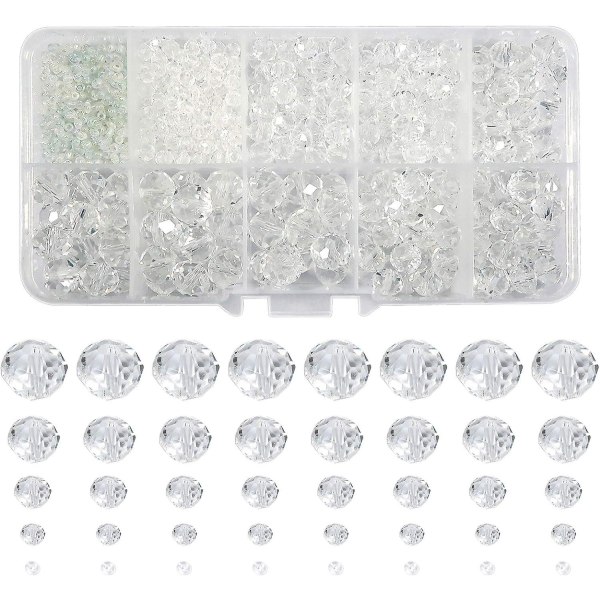 1000 stk klare krystalglasperler - forskellige størrelser til gør-det-selv smykker