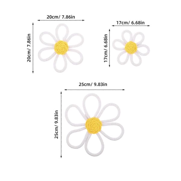 Boho Daisy Blomst Vægkunst Bomuld Makrame Ophæng til Værelse 3 Stk Dekorativt Sæt[DB]