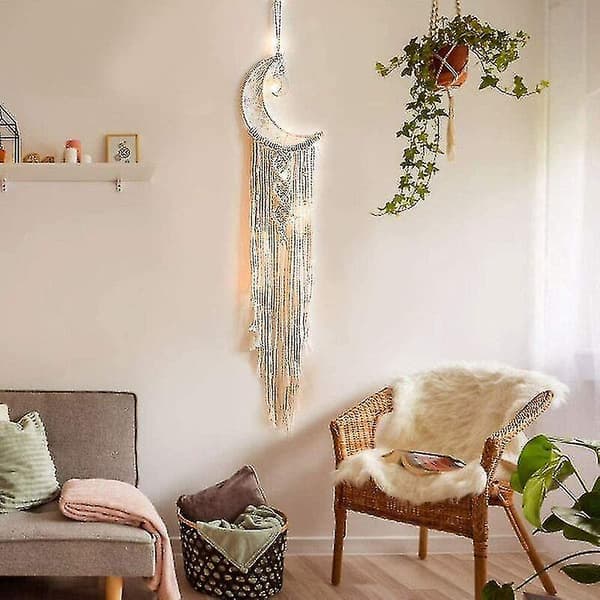 Bohemian Chic Makramé Væghængt Gobelin Mandala Måne Drømmefanger Strikket Gave[DB]