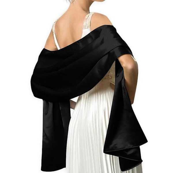 Kvinnlig Silkeslen Brudslöja Stola Sjal Scarf Bröllopsfest Brudtärnor db Black