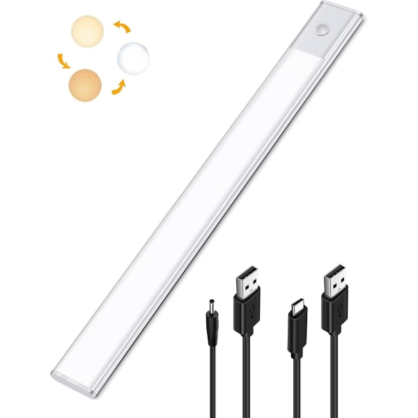 2-i-1 LED-lampa för kök under skåp, USB uppladdningsbar och 5V DC-driven, 40 cm självhäftande rörelsesensorljusremsa, trådlös ledstång
