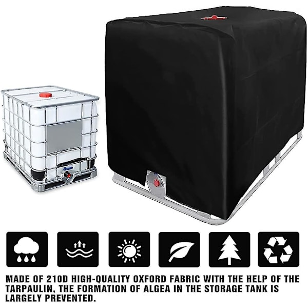 IBC-säiliön kansi, pressukankaasta, 1000 litran IBC-säiliölle, 116 x 100 x 120 cm, vesisäiliön kansi, UV-suojattu, vedenpitävä (musta) [DB]