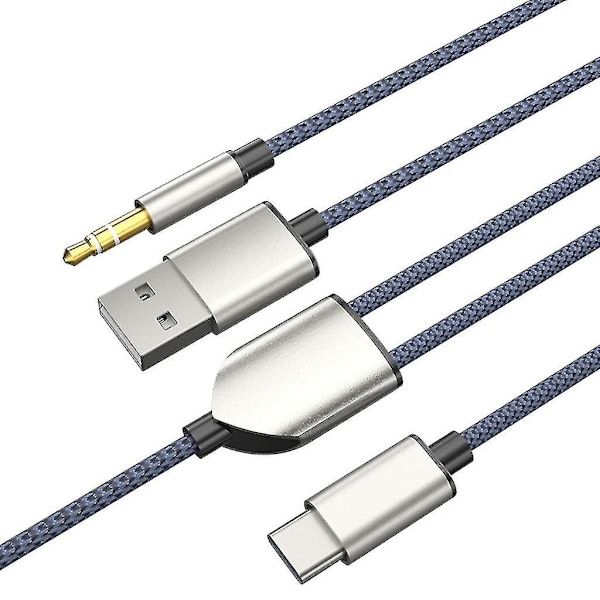 1 Jakaja 2 Type C - USB A 3.5mm Aux-kaapeli Stereo Hifi-ääni Autokaiuttimille Blue