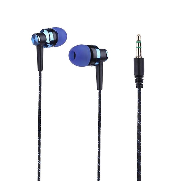 Stilful flettet ledning stereo musik in-ear headset øretelefon uden mikrofon hovedtelefon Blue