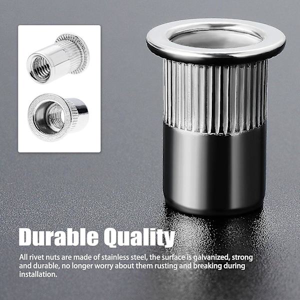 100 st M8 nitar, rostfritt stål nitar, sortiment M8 gängade insatsmutter platt huvud för metallplast (14 mm x 18 mm)