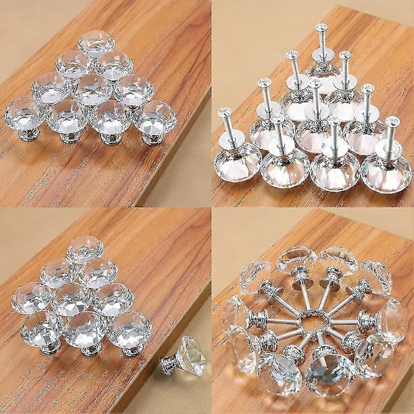 12 st 30mm Kristallglas Skåp Byrå Knopp Diamant Lådhandtag Draghandtag [DB]