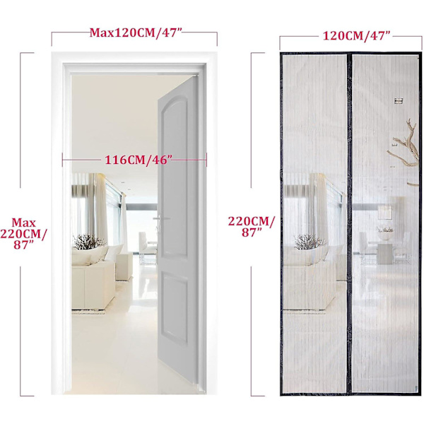 Magnetisk myggenet til dør, netgardin, automatisk lukning, holder frisk luft inde (120*220cm, sort)