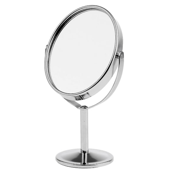 3in Mini Dubbelsidig Normal Förstorande Oval Stativ Sminkbordsspegel Brons  [dB} Silver as described