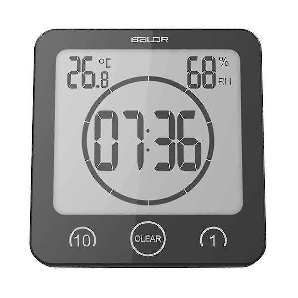 Badrumsklocka, Dusch Timer Alarm Digitala Klockor, badrum Vattentät Kökstimer Klockor Med Termometer Hygrometer För Dusch Matlagning M [DB] black