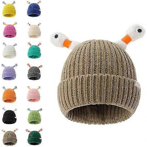 Vinter Förälder-barn Söt Glödande Liten Monster Stickad Mössa, Sunny Söt Monster Beanies Mössa, Rolig Glödande Monster Stickad Mössa DB Khaki