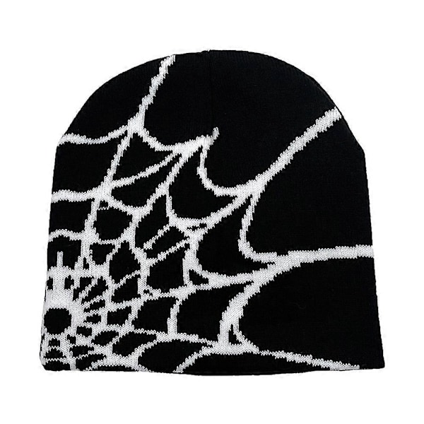 Varm Beanie med Edderkoppnettmønster for Menn Kvinner Unisex Vinter Cuffed Hat Myk Strikket Beanie Caps db Black
