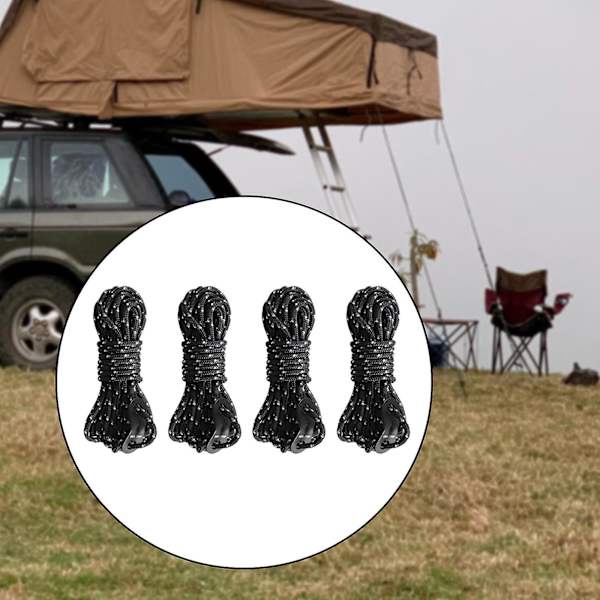 4 st Tältlinor 4mm med Spännare Bärbara Multifunktionella Tältrep för Utomhus Tälttillbehör [DB] Black 4mmx4m