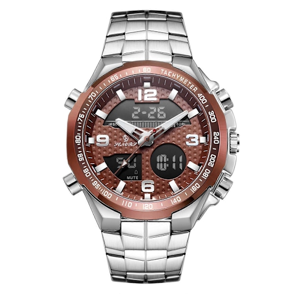 Herre Analog Digital Ur Herre Business Ur 3ATM Vandtæt Armbåndsure med Rustfrit Stål Rem Multifunktionelt Selvlysende Sportsur Chron [DB] Brown
