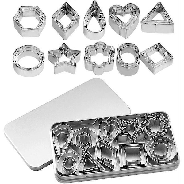 30 stycken Mini Kakformar Mini Geometriska Former Kex Kakformar Rostfritt Stål för DIY Bakning [db]