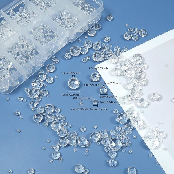 1000 stk klare krystalglasperler - forskellige størrelser til gør-det-selv smykker
