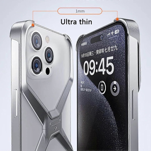X-formet Anti-Fall Bare Telefondeksel, X-formet Metallramme for iPhone 15/15 Pro/15 Pro Max, Spre Varme Rammeløs Aluminiumlegering Anti-Fall P [DB] Dark grey For iPhone 15 Pro