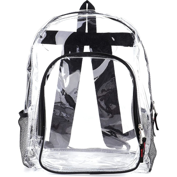 Kraftig transparent genomskinlig ryggsäck genomskinlig ryggsäck för skola, sport, arbete, stadion, säkerhetsresor, högskola svart 16,5*12*6 tum [DB]