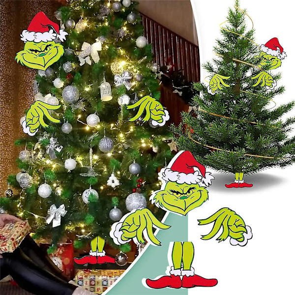 Grinch Sjove Juletræsindlæg Dekorationer Hoved Ben Hånd Julefest Pynt Rekvisitter 4stk/sæt [DB]