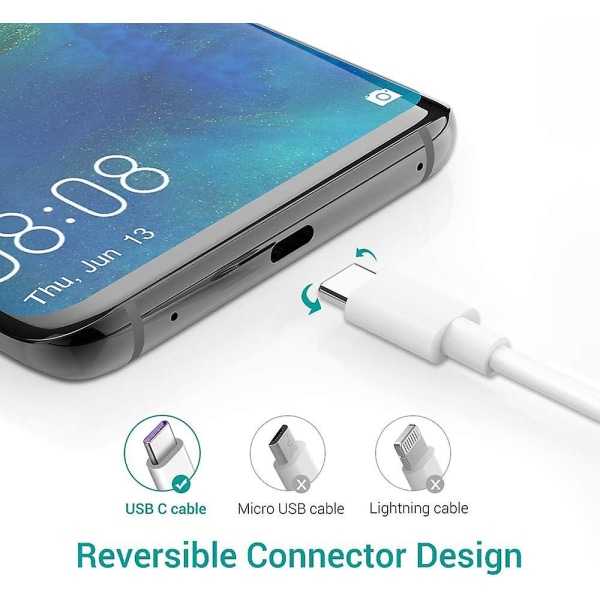 5a Typec-usb-kabel [2pack 2m] Huawei Supercharge Qc 3.0 40w hurtigopladning kompatibel med Huawei P30 P30 Pro P20 P20 Pro Mate 20pro Samsung Galaxy S8/