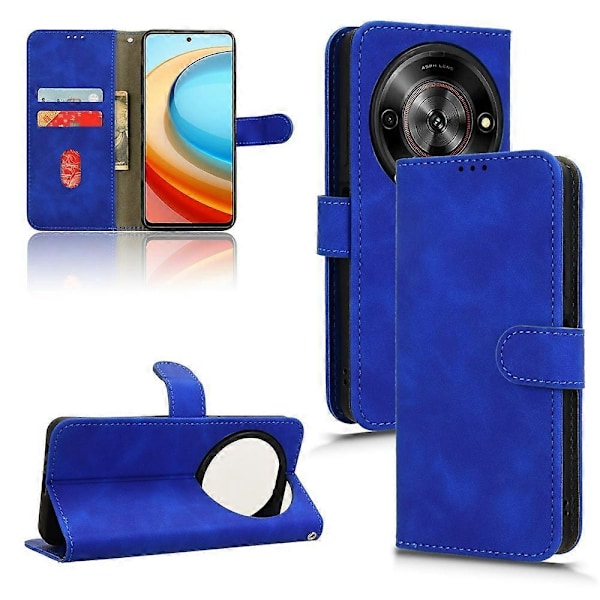 For ZTE Blade A75 5G Lærveske Hudfølelse Anti-Fall Lommebok Flip Telefondeksel - Grønn [DB] Multicolor Blue