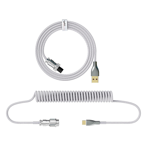 Type-C USB-kaapeli mekaaniseen näppäimistöön, spiraali 2,2 m, pelikäyttöön, lentokonekaapeli [DB] White