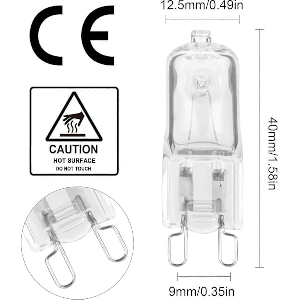 12 Pak G9 Halogenpærer 28W 230V 2800K Varmt Hvidt 350Lm, Klar Kapsel Halogenlamper Dæmpbar, Ingen Strobe, Ingen Flimmer db