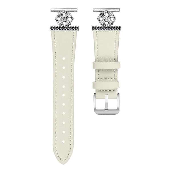 För Garmin Vivomove Luxe/ Garminmove Luxe Klockarmband Äkta Läder med Blomdekor Justerbart Armband [db] White