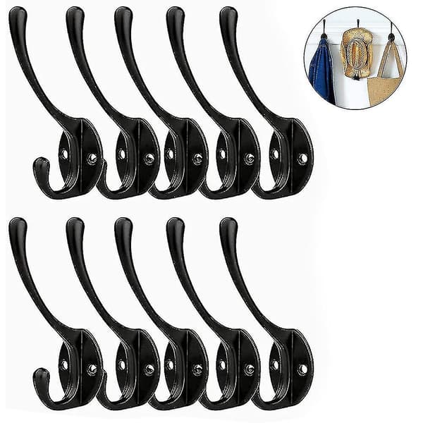 10-pack Rustika Väggmonterade Kraftiga Dubbla Krokar Retro {db} Black