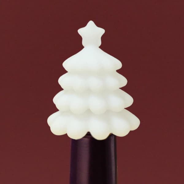 Julgransflaskpropp, återanvändbar silikonvinpropp, julchampagneproppar, vintillbehör för flaskor K[DB] White.