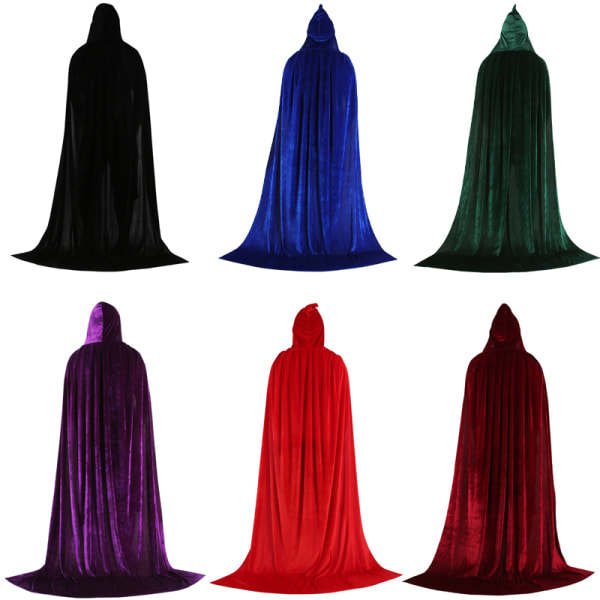 Unisex cape med huva, hellängd sammetskape för Halloween cosplay kostymer