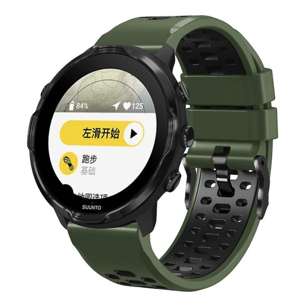 For Suunto 7 / 9 / 9 Baro To-farget Silikonurrem 24mm Multi-hull Design Hurtigutløsing Håndleddsrem Stropp db Army Green   Black