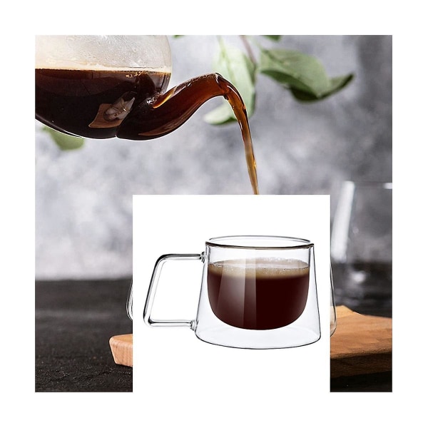 Dubbelväggig kaffemugg, set med 2 kaffekoppar med handtag, diskmaskinssäker & värmebeständig, för genomskinlig mugg för varma drycker