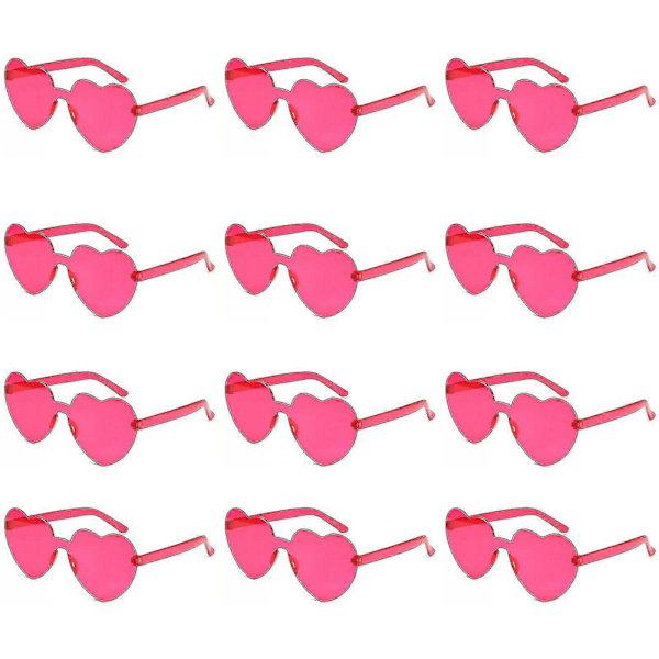 12 par hjärtformade solglasögon, ramlösa hjärtglasögon möhippesolglasögon transparent godisfärg hjärtsolglasögon för kvinnor tonåringar fest [DB] Rose Red