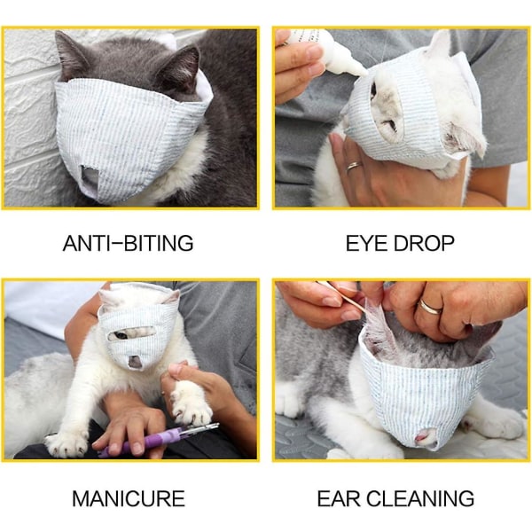Åndbar kattemundkurv, bomuldskattebegrænsningsmaske til pleje og negleklipning, katteholder forhindrer katte i at bide, miave, tygge, kradse