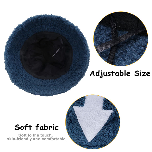 Winter Bucket Hat - Women Fluffy Fisherman Hat  Bucket Hat Fuzzy  Faux Fur Warm Hat for Men(Navy+arrow)